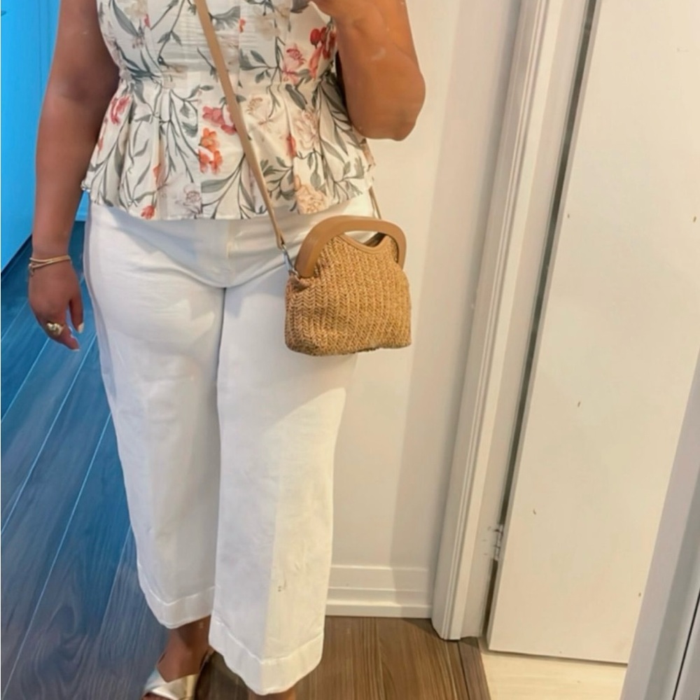 Dynamite Floral Peplum Blouse - Cream and Pink
